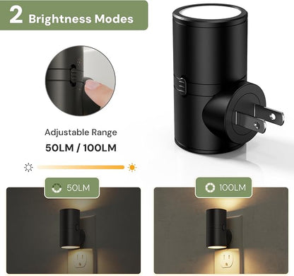L LOHAS LED Night Light, Night Lights Plug into Wall, Light Sensor, 2 Level Brightness, Soft White 3000K, Mini Rotating Nightlight Plug in Wall for Adult Kids Hallway Bedroom Bathroom Stairway, 4 Pack
