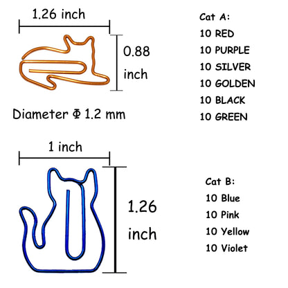 100 pcs Cat Paper Clips Cute Decorative Paperclips, Cat Lover Gifts for Women, Fun Office Supplies for Cat Lovers