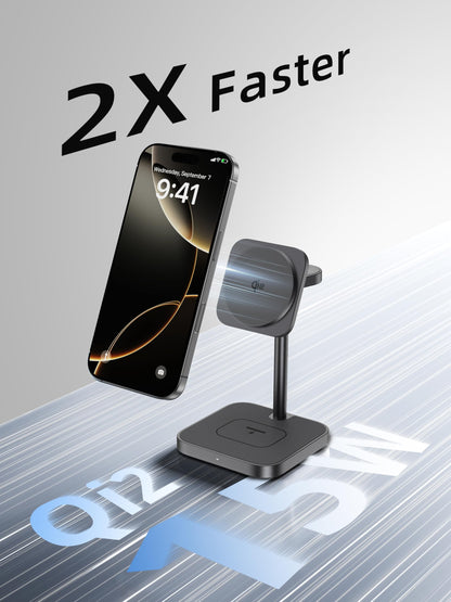 [Qi2 Certified ] LULULOOK 3 in 1 Charging Station, 15W QI2 Wireless Charger Stand Magnetic Charger for iPhone 17/16/15/14/13/12 Series, AirPods Pro/3/4, Apple Watch with 30W PD Adapter