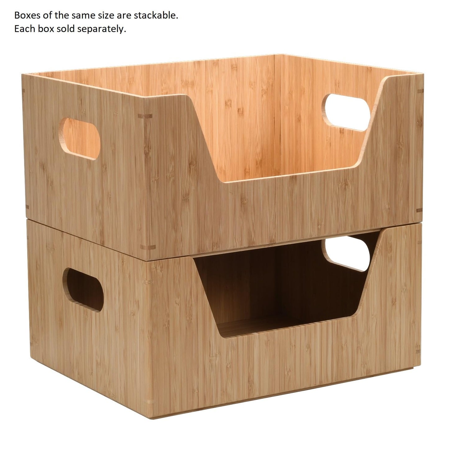 MobileVision Bamboo Storage Box with Open Front Stackable Bin Organizer to use in closets, bedrooms, kitchens, home & office, 14 x 11 x 6.5 inches