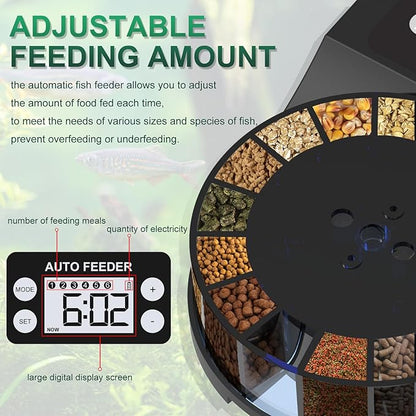 60ml Automatic Fish Feeder, USB Rechargeable Auto Fish Food Dispenser with Timer, LCD Display, Auto Vacation Timer