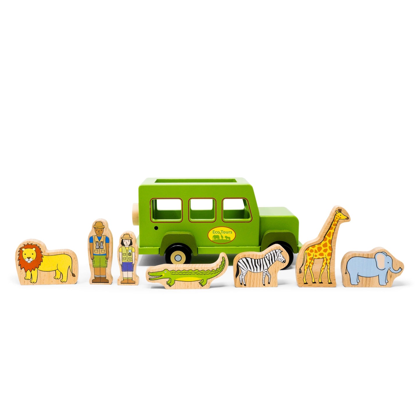 Jack Rabbit Creations 8-Piece Magnetic Safari Truck Playset – FSC Wood, Non-Toxic – Lion, Giraffe, Elephant, Zebra & Alligator – Motor Skills Toddler Toy, Ages 18 Months+