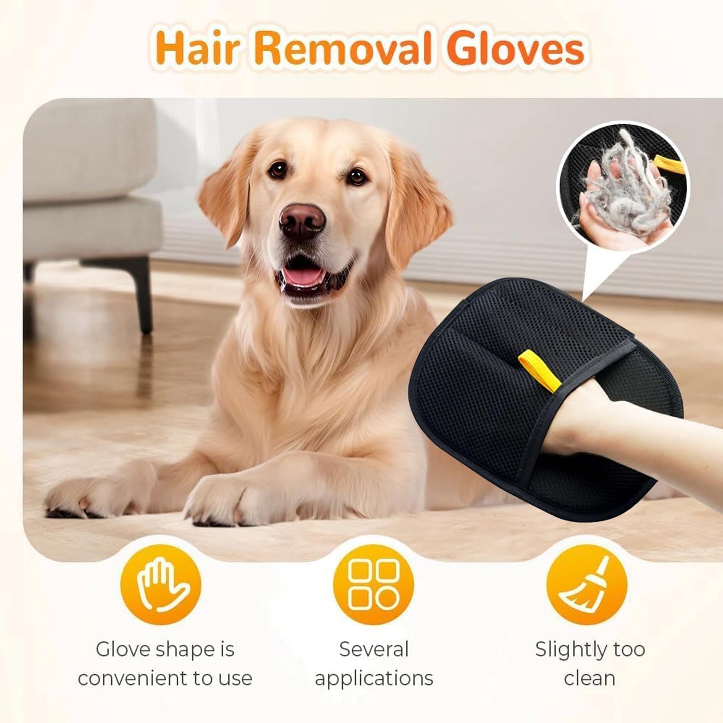 RWSEFK Pet Hair Removal Glove for Cats & Dogs, Efficient Grooming Gloves for Pet Hair, Cat Grooming Gloves for Hair Removal，Reusable Cat & Dog Hair Remover for Couch, Furniture, Carpet, Curtain(2Pcs)
