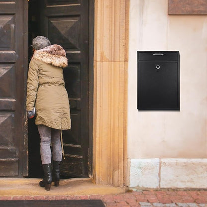 Yaocom Large Locking Mailbox with Key for Outdoor 16.2 x 11.2 x 4.7 Inches Large Wall Mount Mail Box with Lock Security Mail Drop Metal Collection Boxes Hanging Secure Postbox(Black)