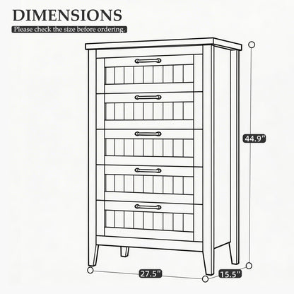 GarveeHome Farmhouse Tall 5 Drawer Dresser with Charging Station & LED Lights, Slim Wooden Bedroom Dresser, Rustic Chest of Drawers Clothes Storage Organizer for Closet Dorm Apartments, White