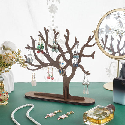 UNICRAFTALE Wood Earring Tree Organizer for Women Earring Holder Organizer Branch Jewelry Rack With Ring Dish Tray Earrings Necklace Bracelet Organizer Rack for Living Rooms Bathrooms