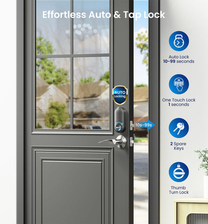 Veise Keyless Entry Door Lock with 2 Lever Handles - Electronic Keypad Deadbolt, Auto Lock, Back Lit & Easy Installation Design, Front Door Handle Sets, Satin Nickel