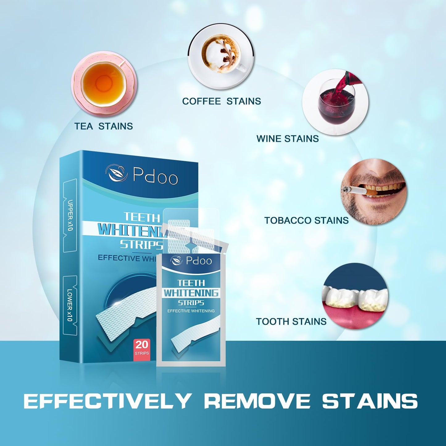 Teeth Whitening Strips - 20 Whitening Strips for Teeth Sensitive, Professional, Fast Remove Smoking, Coffee, Wine Stains, Teeth Whitening Kit Pack of 10 Non-Slip Strips Treatments