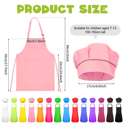 Handepo 28 Pcs Kid Apron and Chef Hat Set Adjustable Bib Apron with Pockets for Kids Cooking Baking Painting Crafting(Multicolor)