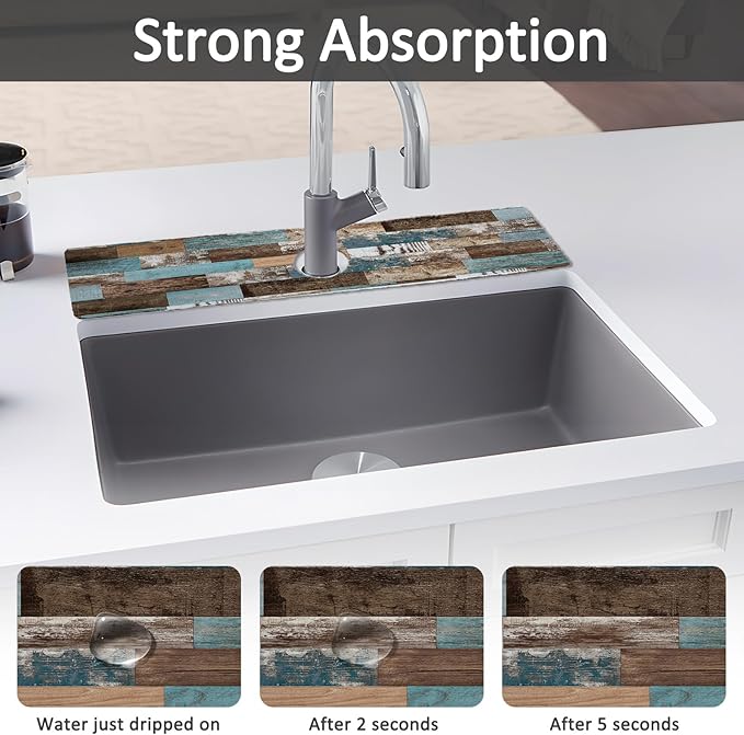 2PCS 24" X 5.5" Kitchen Sink Splash Guard Faucet Mat Wood Grain Super Absorbent