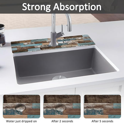 2PCS 24" X 5.5" Kitchen Sink Splash Guard Faucet Mat Wood Grain Super Absorbent