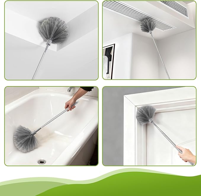 11-in-1 100-Inch Extendable Duster Kit – Reusable Blue Fan Duster, Cobweb Brush