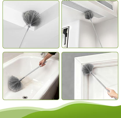 11-in-1 100-Inch Extendable Duster Kit – Reusable Blue Fan Duster, Cobweb Brush