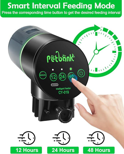 Automatic Fish Feeder for Aquarium - Auto Fish Food Dispenser Rechargeable for Small Large Tank with USB Charger Cable，12/24/48H Interval Esay Set Up (Black, CY-019)