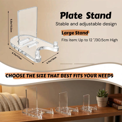 milldou Acrylic Easel Display，Plate Stand for Display，Adjustable Clear Display Holder for 7" to 12" Platter, Book, Card, Frame, Picture, Artwork, Plaque ( Large-1pc 7"-12")