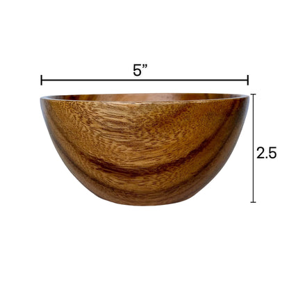 WRIGHTMART Small Wooden Bowls Set of 4, 5 Inch Solid Acacia Wood Bowls, Joint-Free Non-Laminated Snack & Dip Bowls, Handmade Rustic Bowls for Nuts, Desserts, Sauces & Side Dishes