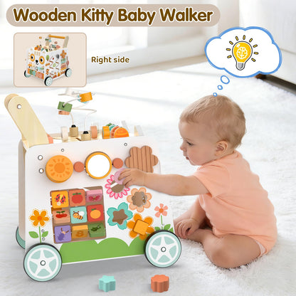 Weilim Wooden Baby Push Walker with Activity Center, Montessori Toy 12M+
