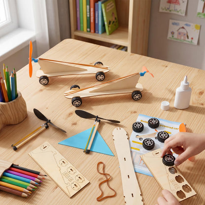 Teyva Daily 24 Set Rubber Band Helicopter and Propeller Car Kit DIY Bulk Stem Crafts Project with Complete Materials and Instructions for Science Fair, Group Activities