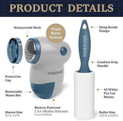 Farberware Fabric Shaver & Lint Remover Set–Battery Operated Sweater Shaver