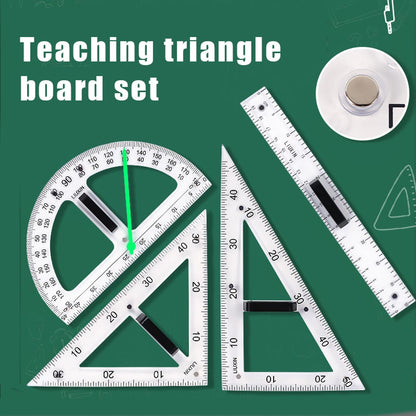 Magnetic Geometry Tool, Protractor, Triangle Rulers Easy Attachment Blackboard Measurement Kit, Teacher Board Protractor Multi-Purpose Kit Large (Transparent-3pc)