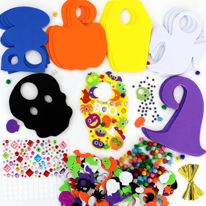 24 Set Halloween Craft Kits DIY Halloween Doorknob Hanger Decorations Fall Arts & Crafts Supplies, Halloween Pumpkin Bat Ghost Monster Foam Stickers for Classroom Gift Party Favors Activities