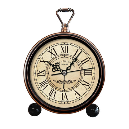 TIMESS Vintage Analog Alarm Clock, 4.3" Silent Non-Ticking Quartz Desk Clock with Roman Numerals, Battery Operated Table Clock for Bedroom, Living Room, Office, or Gift (White)