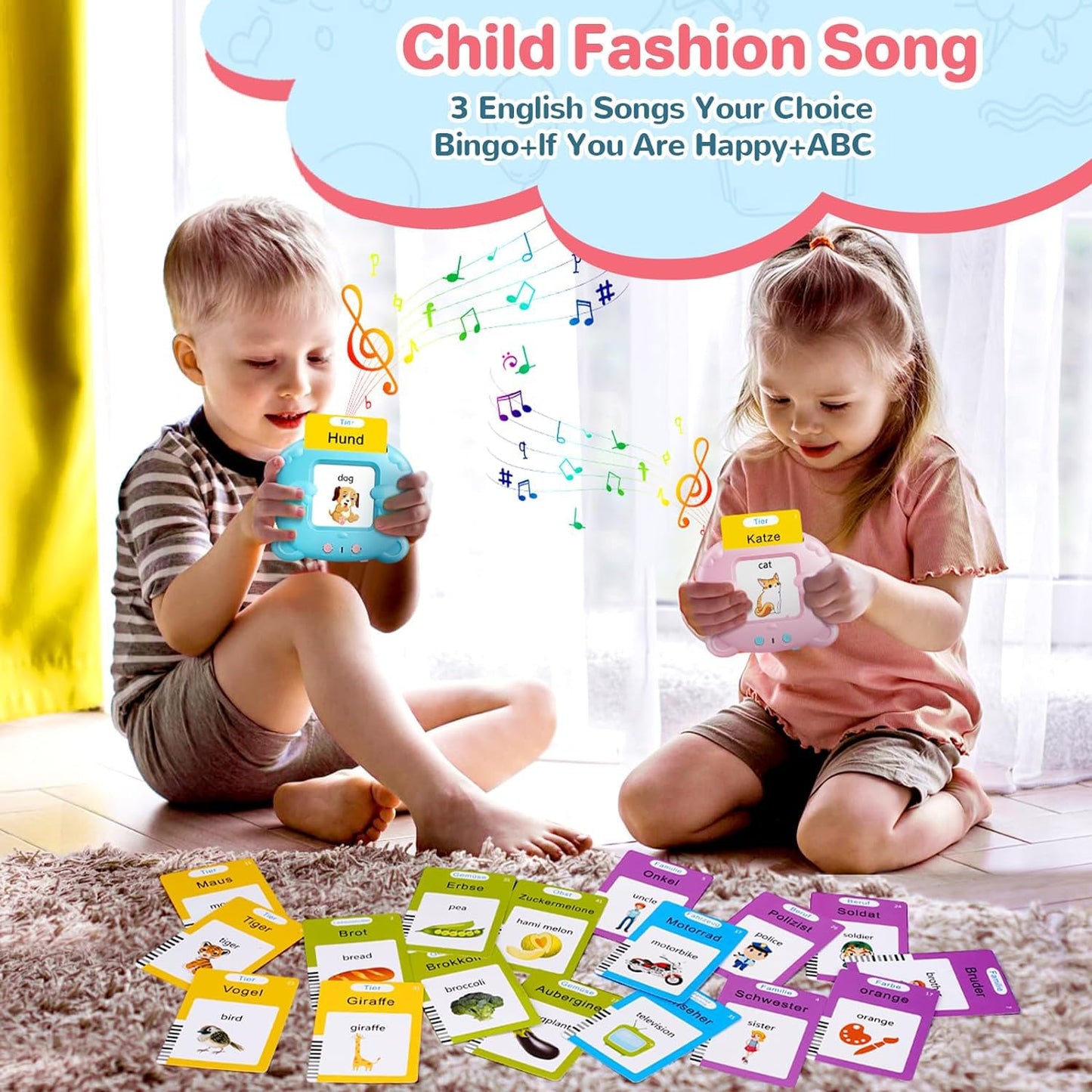 German & English Talking Flash Cards for Toddler, Learning Montessori Toys with 224 Sight Words, Speech Therapy Toys, Children's Sensory Preschool Learning Educational Birthday