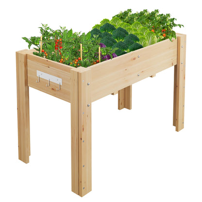 Takywep 47x30x22 in Raised Garden Bed, Elevated Wooden Planter Box with Legs and Hooks, Fabric Liner, Non-Toxic Fir Wood, Perfect for Vegetables, Herbs & Flowers, Outdoor Garden
