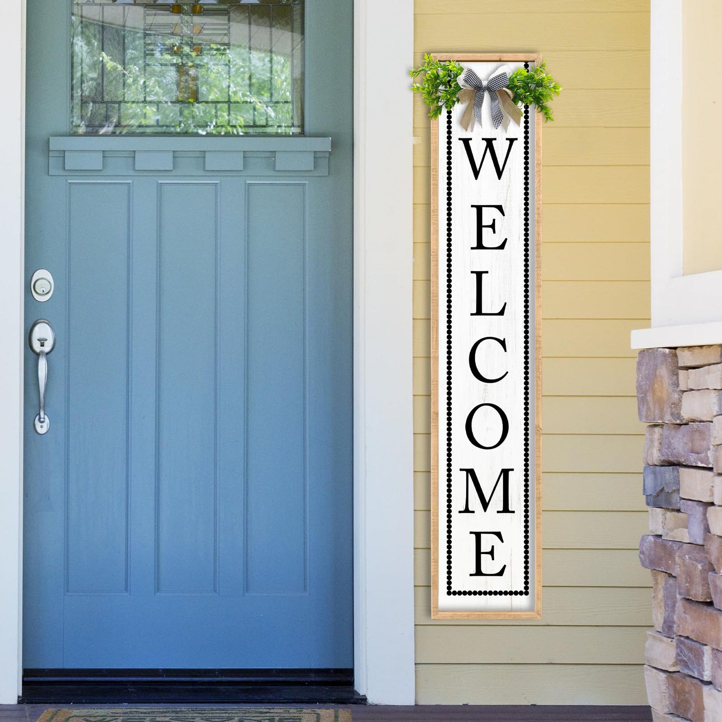 Aurapeak Welcome Sign for Front Porch Door Standing, Outdoor Large Wooden Home Rustic Farmhouse Yard Vertical Hanging Modern Entryway Plaques Outside Decorations (45"X9" Wood)