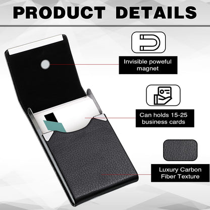 Yexiya 12 Pcs Leather Business Card Holder Case PU Leather Business Pocket Card Holders Wallet with Magnetic Closure for Men Women Office Gifts, Black