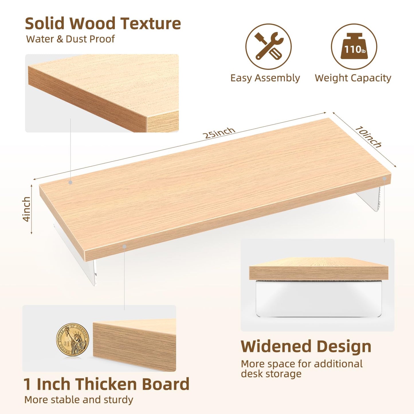 SSWOOD Monitor Stand Riser, Wood & Acrylic Computer Monitor Stand Desk Desktop Organizer Table For Home, Office Workspace, Laptop Riser, Printer, PC & TV Screen Riser