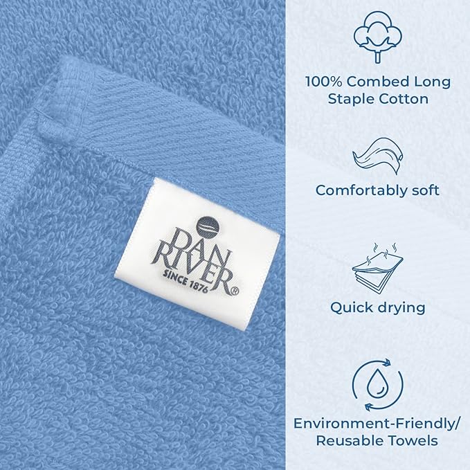 DAN RIVER Bath Towels Set of 4, 27 x 54 Inches, 100% Cotton, Larger & Lighter
