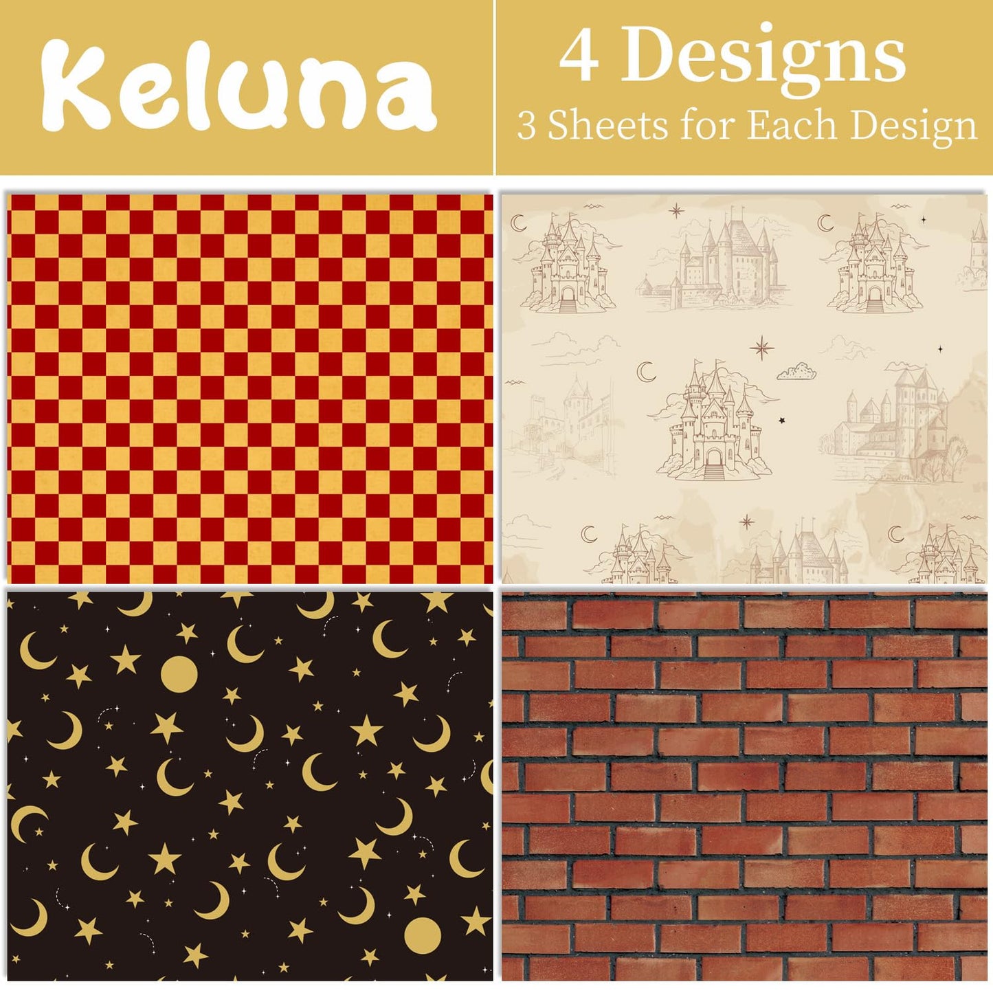 Keluna Magic Theme Wrapping Paper - 12 Sheets Wizard Castle Wrapping Paper for Birthday Baby Shower