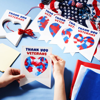 Motipuns 35 Sets DIY Veteran's Day Paper Crafts Thank You Veterans Tissue Paper Craft Kit Veterans Day Banner Decoration for Classroom Activities Military Patriotic Themed Activities