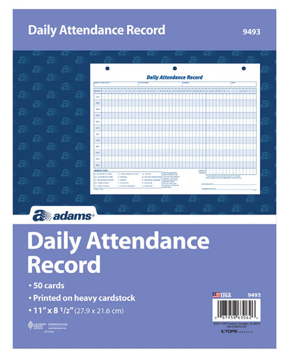 Adams Daily Attendance Record, 8.5 x 11 Inches, 3-Hole Punched, 50-Pack, White (9493)