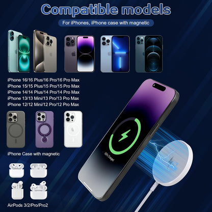 Magnetic Wireless Charger for iPhone 16 15 Wireless Charging,Fast Mag-Safe Charger 2Pack 6FT with Apple USB C Charging Block for iPhone 16 Pro Max/16Pro/15 Pro/16/15/14/13/12/Plus/AirPods 3/2/Pro 2