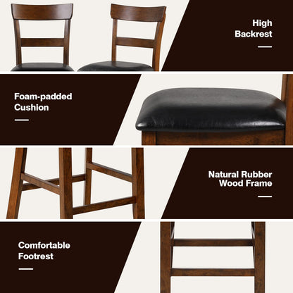NAFORT Counter Height Bar Stools Set of 4, Farmhouse 25.5” Wood High Dining Chairs, Counter Stools with Back for Kitchen Restaurant Bar, Rubberwood Legs & Black PU Leather Cushion