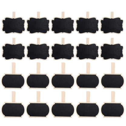 Wealrit 20 PCS Wooden Mini Chalkboard Blackboard with Clip Message Chalk Board Tag Signs Clips Basket Labels Clip for Memo,Note Taking(Flower, Lantern)