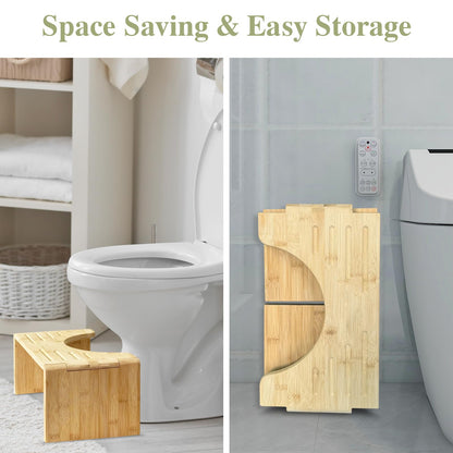 CUXFLS 7" Bamboo Toilet Stool - Foldable Non-Slip Step for Adults & Kids, Sturdy Squatting Stool for Healthy Posture, Space Saving Bathroom