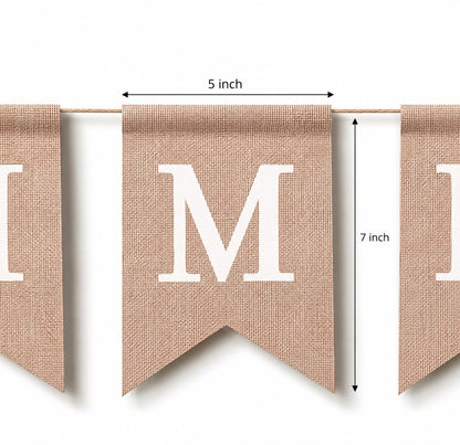 Pre-Printed Banner Kit – 97 BURLAP Flags with WHITE Letters, Numbers & Symbols, Reusable DIY Custom Banner, Make Your Own Personalized Banner for Aesthetic Party Decor, Natural Linen-Look Burlap, Includes Twine & Needles