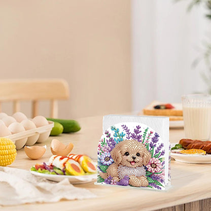TDFERAN Diamond Art Napkin Holder, DIY Puppy Acrylic Tissue Storage Box for Table, Diamant Painting Kits Cocktail Napkin Holder, Diamond Painting for Paper Holders, Kitchen Decor