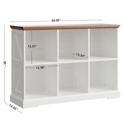 IRONCK 6 Cube Storage Organizer, Wooden Cube Shelf with Storage, Farmhouse Bookcase for Bedroom, Living Room and Home Office, White
