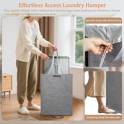 Foldable Laundry Hamper with 2 Removable Drawstring Bags, Portable Laundry