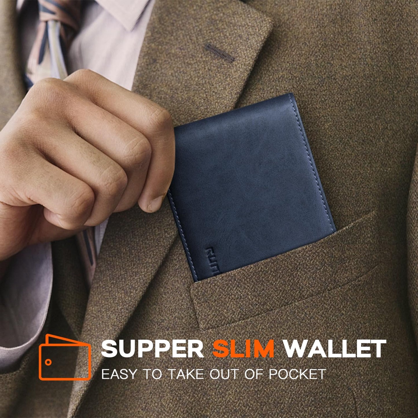 RUNBOX Wallet for Men,Mens Wallet,Slim Leather Bifold,RFID Blocking 8 Slots Gift Box