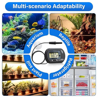 Digital Aquarium Thermometer Fish Tank Thermometer Test with Large LCD Display Fahrenheit/Celsius(℉/℃) for Aquarium Reptile Terrarium Turtle Tank