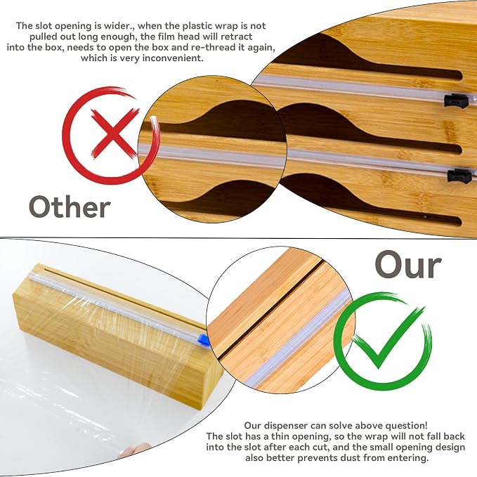 Plastic Wrap Dispenser with Cutter for Aluminum Foil, Plastic Wrap and Wax Paper, Fits 13" Roll（Plus）