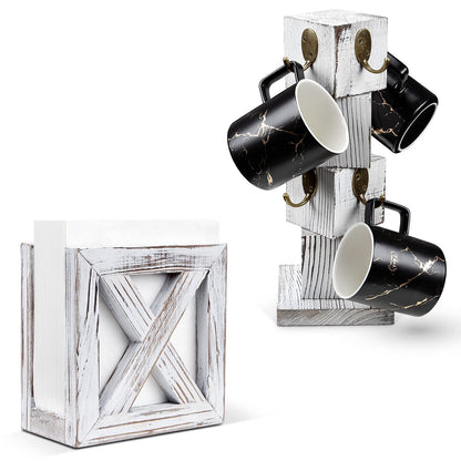 PUERSI Farmhouse Wooden Napkin Holder and Coffee Mug Holder