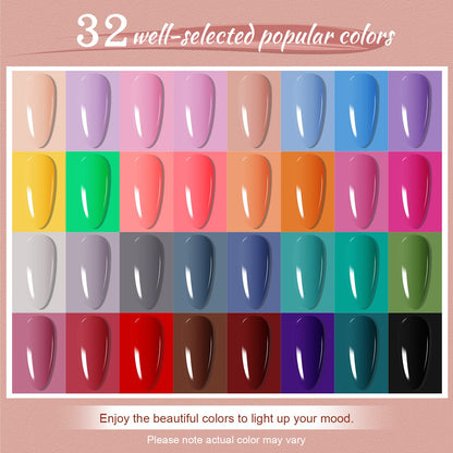 JODSONE Gel Nail Polish Kit with U V Light 32 Colors Gel Polish Nail + 4 Functional Adhesive Bottles Kit Soak Off Manicure Tools Gifts for Women