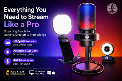 Webcam Streaming Kit with USB RGB Microphone & LED Light – 1080P 30FPS Streaming Camera Bundle for Twitch, YouTube, Podcasting, WFH – PC & Mac Compatible