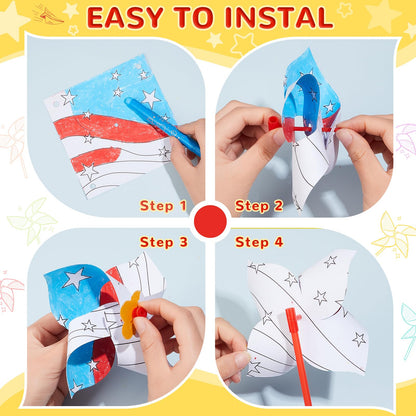 150 Pcs 4th of July Decorations DIY American Flag Pinwheels, 250th Anniversary Patriotic Craft Bulk, Blank Pinwheels for Independence Day, Memorial Day July of 4th Party Favors Supplies (Four Leaf)